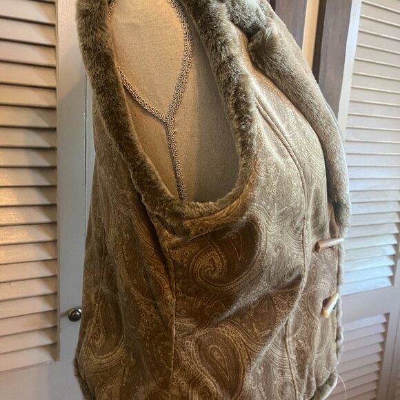 J.JILL Size M, Faux Fur Paisley Brown/Gray Vest, Toggle Buttons - Picture 4 of 8